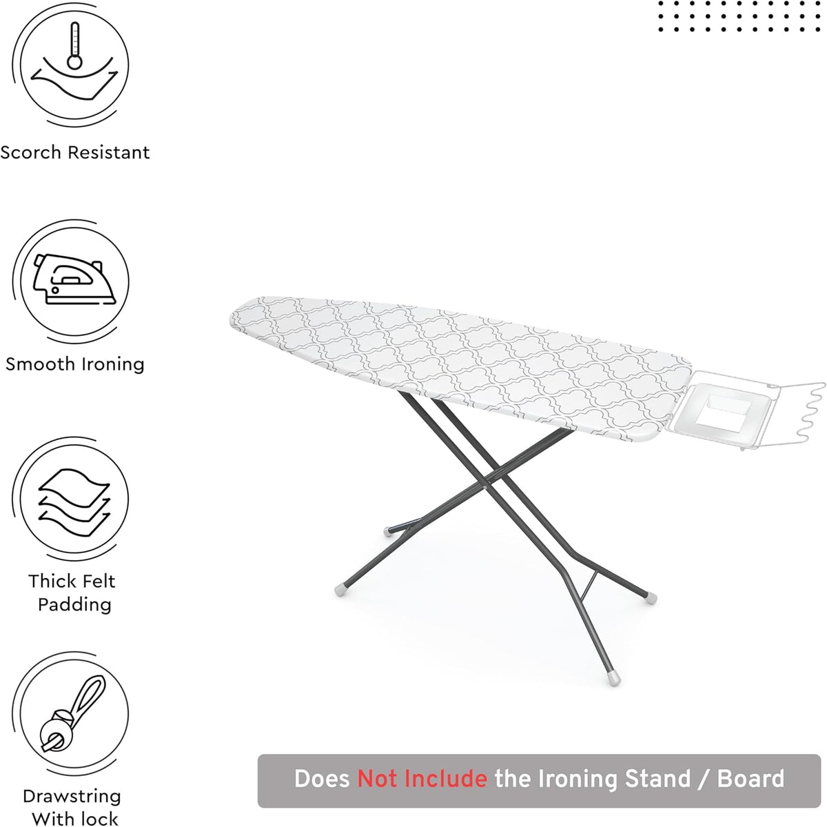 Encasa XO Ironing Board Cover and Pad 49"x18" - Thick 3mm Felt Padding, Drawstring Tightening &