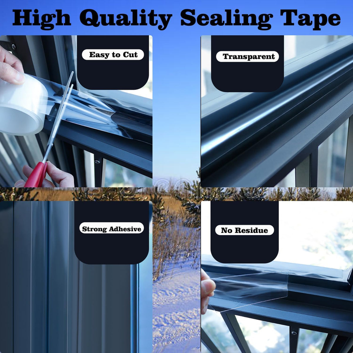 Transparent Window Weather Sealing Tape 2 Inch x 66 FT Weather Stripping Residue-Free Clear Window