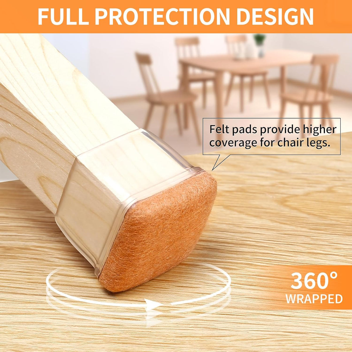 Ezprotekt 24 Pcs Clear Square Chair Leg Floor Protectors with Felt, Silicone Felt Furniture Pads