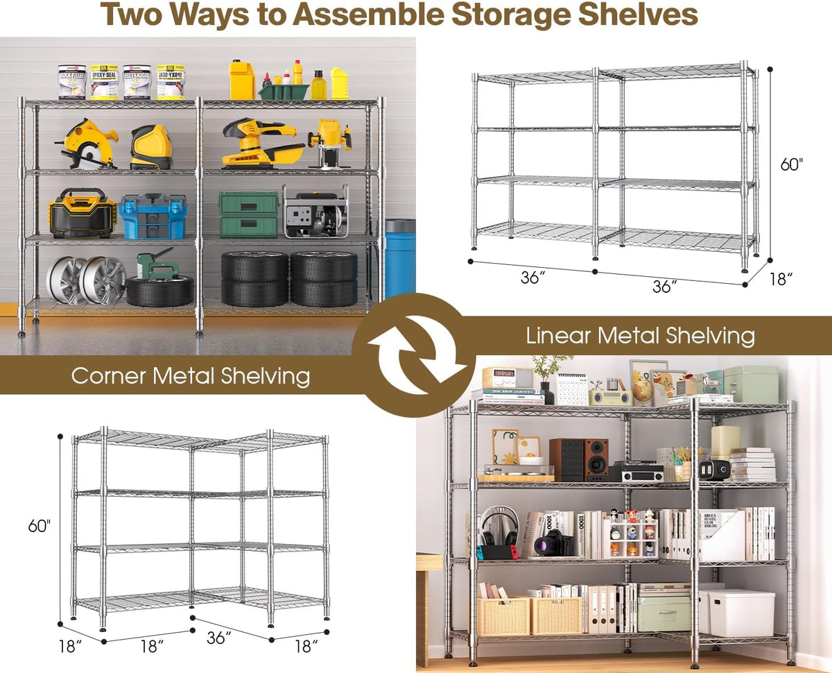 Himimi 4-Tier Adjustable Metal Shelving - 1600LBS Capacity, Heavy Duty Wire Organizer for Pantry