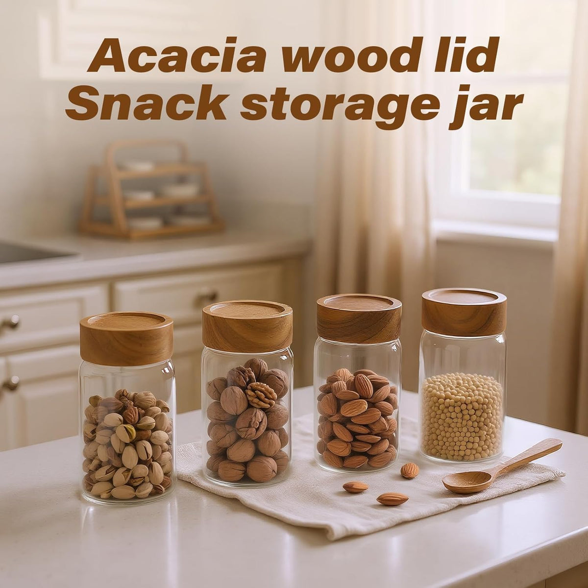 6-Pack 10 oz Airtight Food-Grade Glass Mason Jars with Acacia Wood Lids - Sealable, Waterproof &