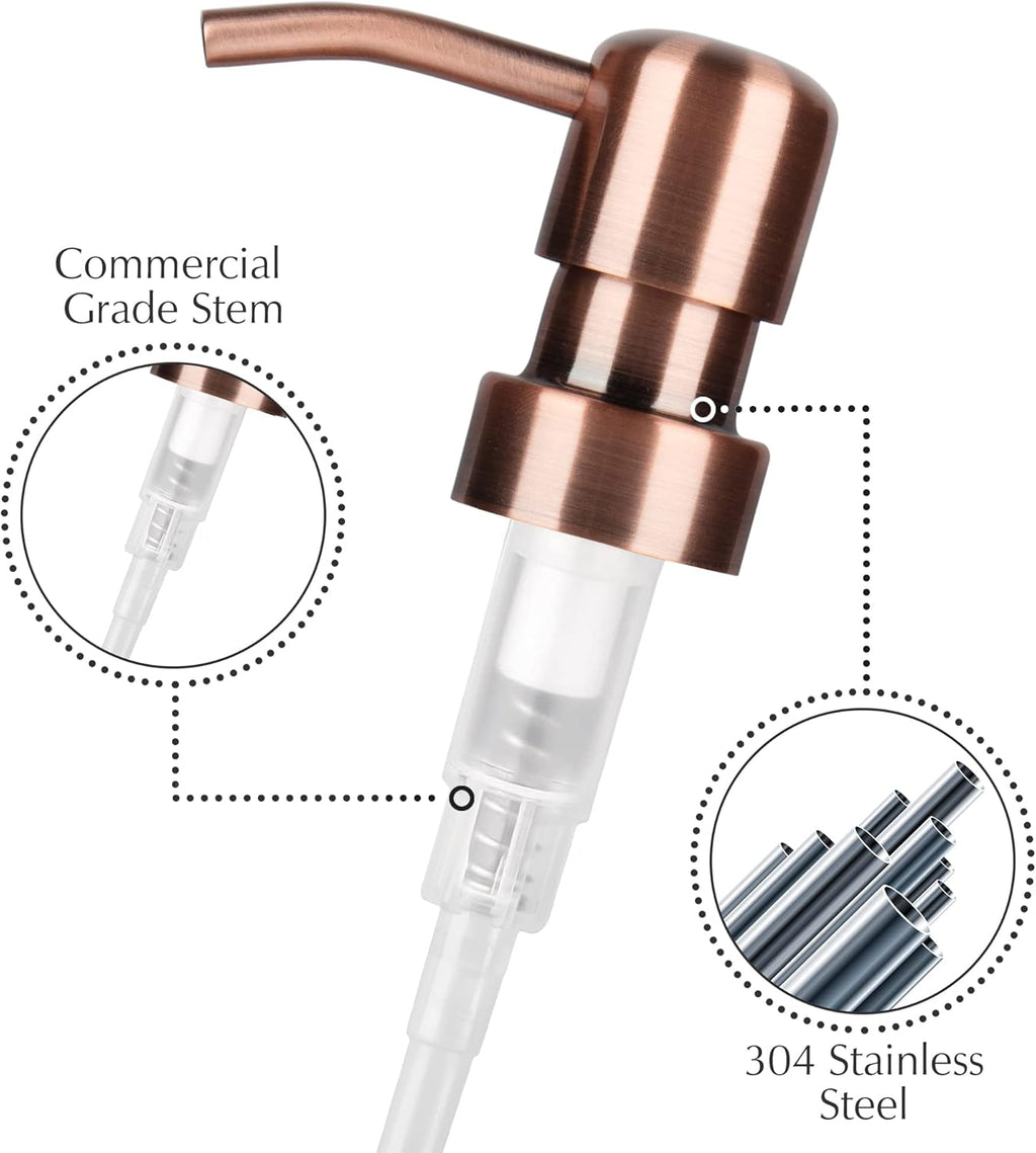 Emerson Essentials Thick Glass Soap Bottle Dispensers, 2 Pack, Non Rust Stainless Steel Pumps Hand