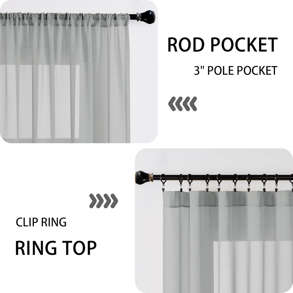 Tollpiz Short Sheer Door Curtain Closet Linen Textured Curtain Sheers Doorway Light Filtering Voile