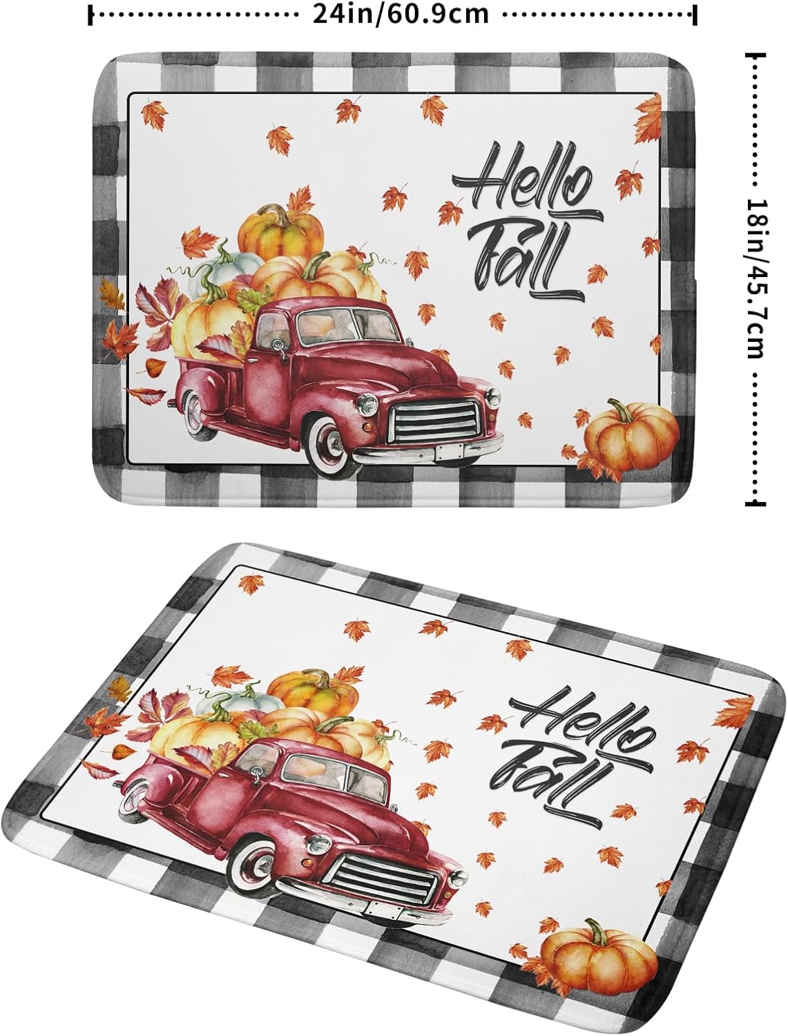 Hello Fall Pumpkin Dish Drying Mat for Kitchen Counter Decor 18x24 Inch Red Truck Harvest Absorbent