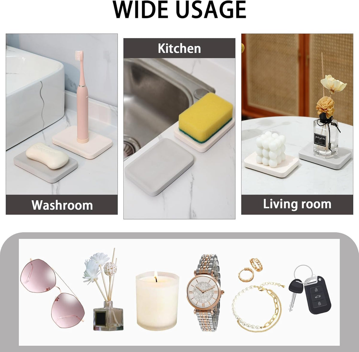 Diatomite Soap Dish for Kitchen Organizer, Quick Dry Sink Caddy Holder for Sponge, Brush