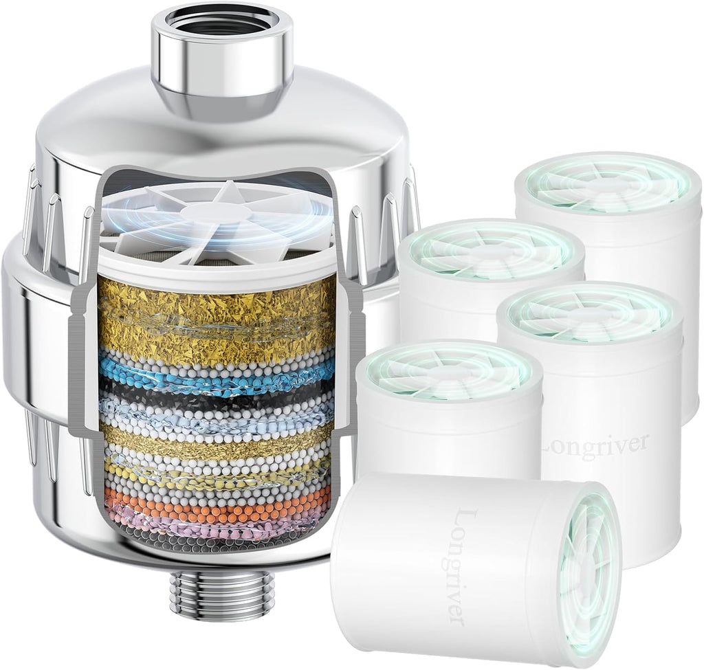 R7 Shower Filter with 5 Replacement Cartridge High Put Shower Water Filter for Hard Water 99.99%