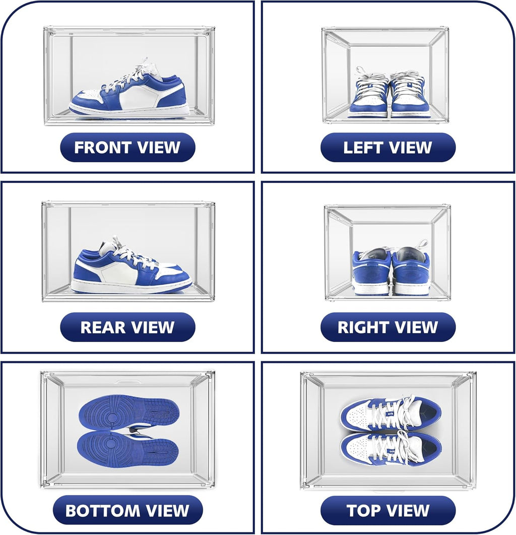 12 Pack Shoe Organizer Clear Plastic Stackable Shoe Storage Boxes with Magnetic Lid Acrylic Display