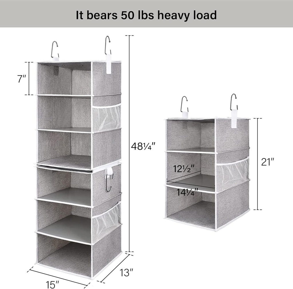 StorageWorks 6-Shelf Jumbo Closet Organizers, Two 3-Shelf Separable Hanging Shelves for Closet, 13"