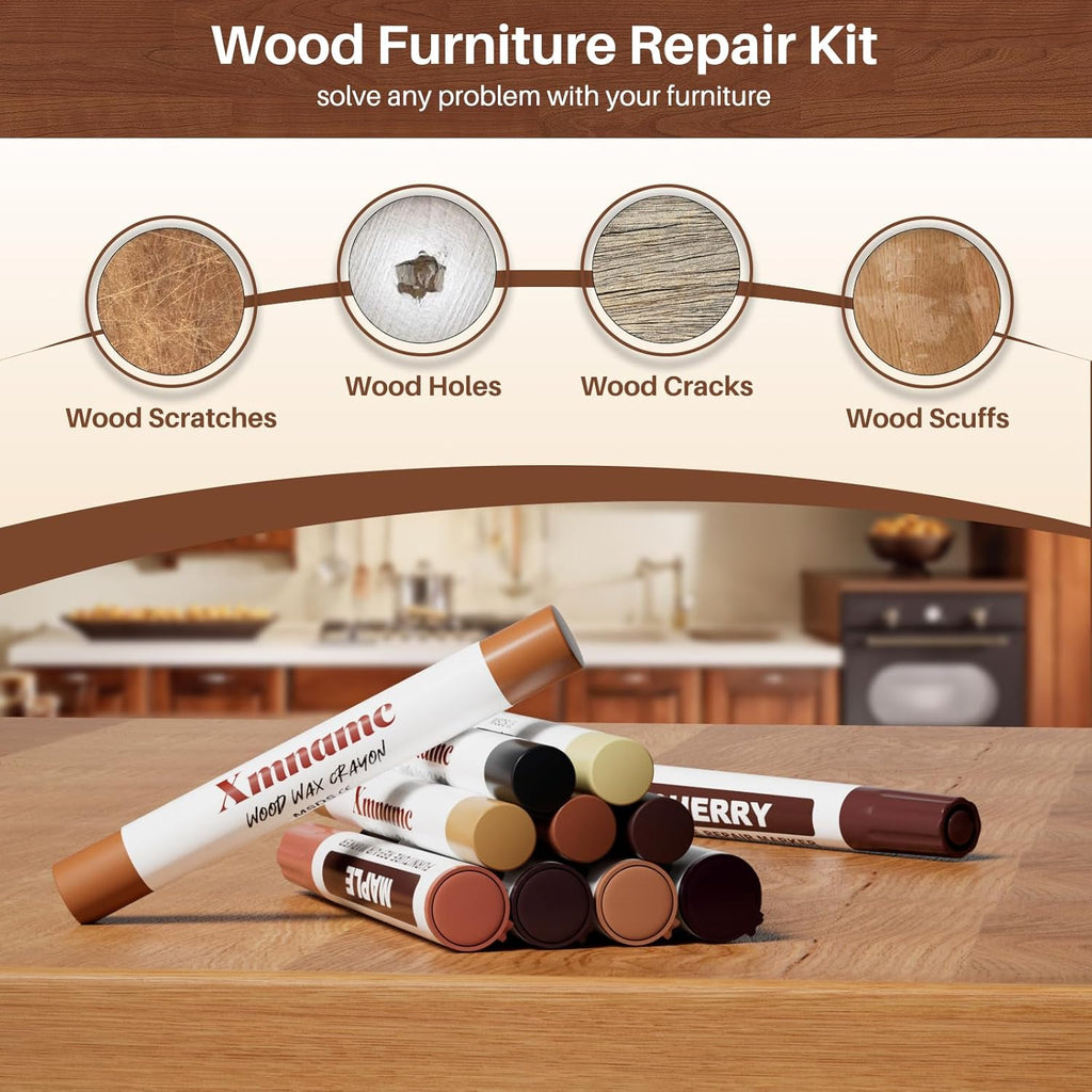 12 Colors Wood Filler Sticks Furniture Markers, Wood Floor Scratch Repair Kit for Repair Any