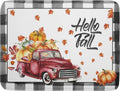 Hello Fall Pumpkin Dish Drying Mat for Kitchen Counter Decor 18x24 Inch Red Truck Harvest Absorbent
