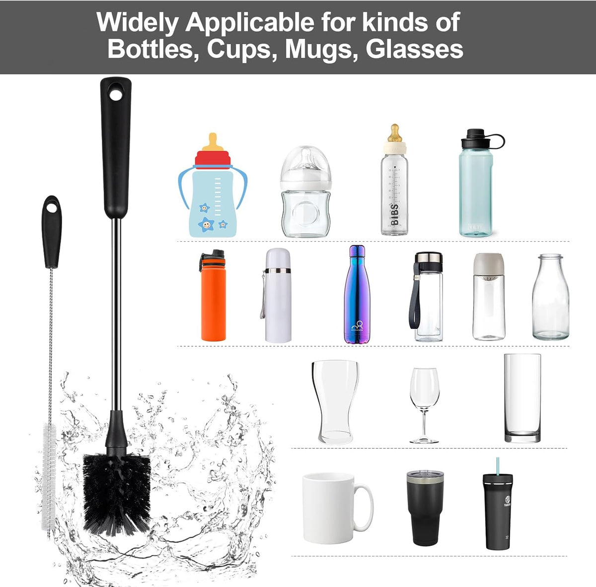4 Pack Water Bottle Brushes with Straw Cleaner, Stainless Steel Handle Baby Bottle Brush Cleaner