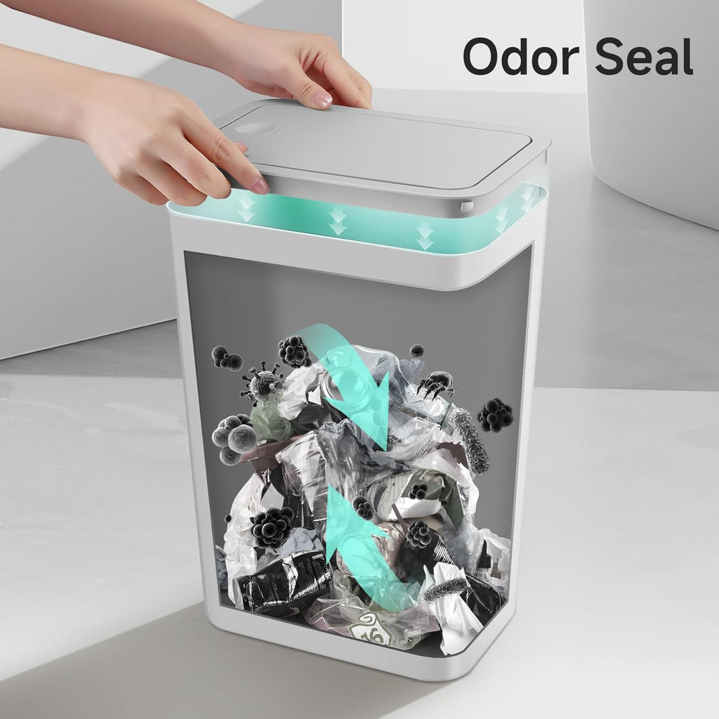 TIPGO Bathroom Trash Can with Lid, 4 Gallon / 15 Liter Small Garbage Can, Press Top Bin, Plastic