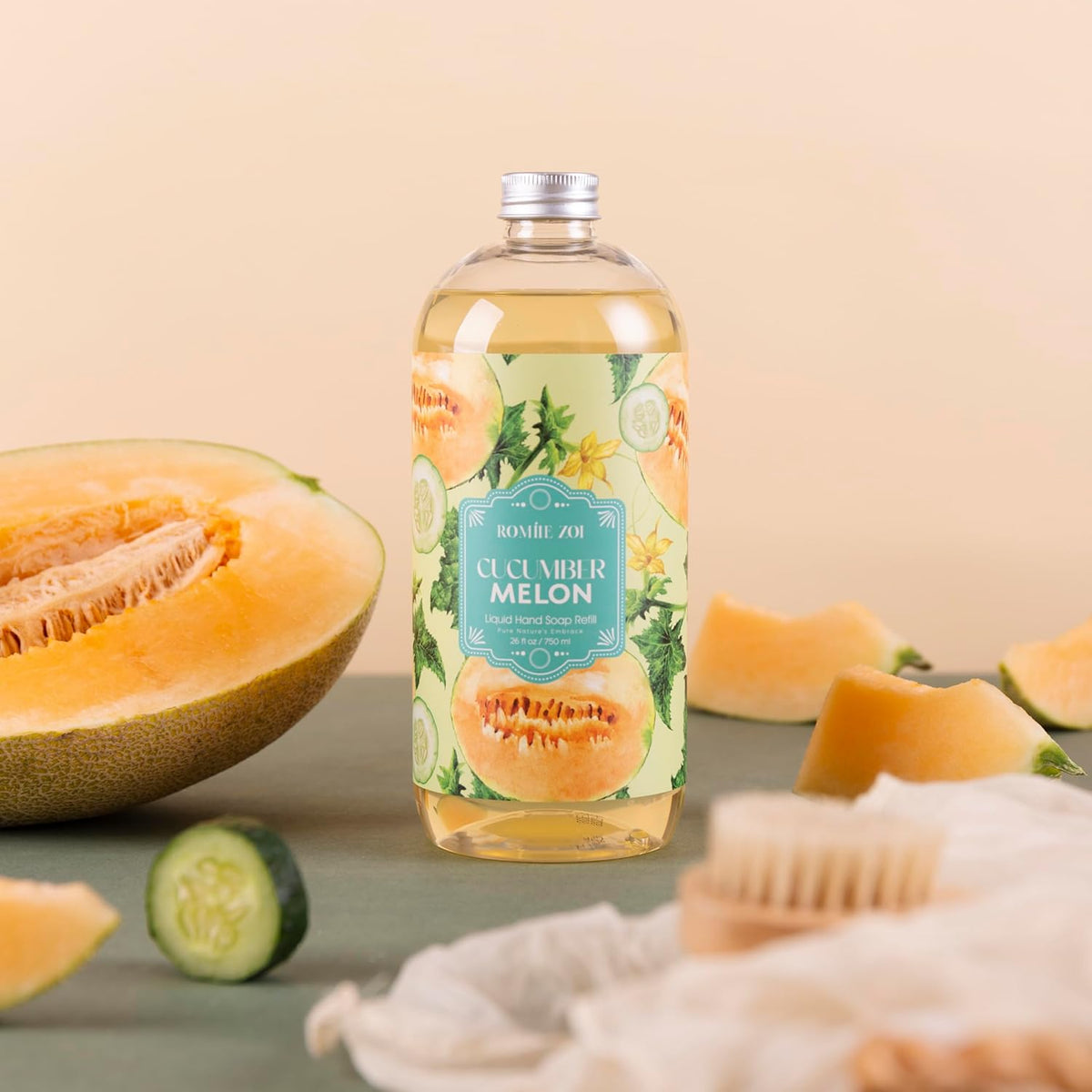 ROMIIE ZOI Liquid Hand Soap Refill, Cucumber&melon, Gentle & Moisturizing Formula, 750 ML/ 26 FL OZ