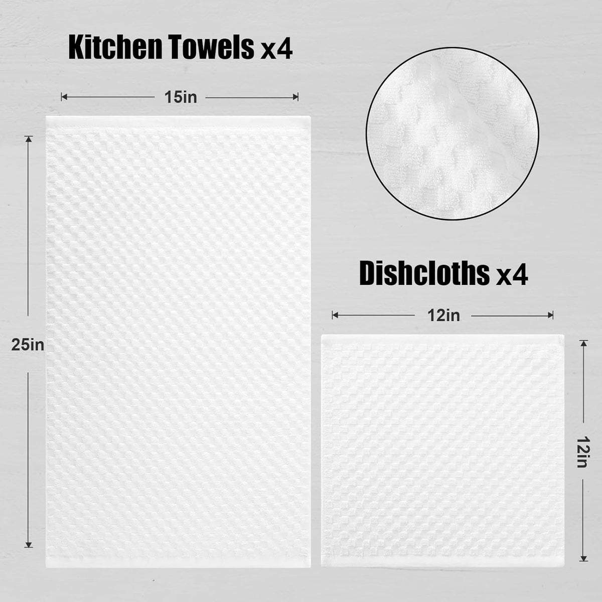 Fintale 100% Cotton Kitchen Towels and Dishcloths Set, 12 x 12 & 15 x 25 Inches, Set of 8 Bulk