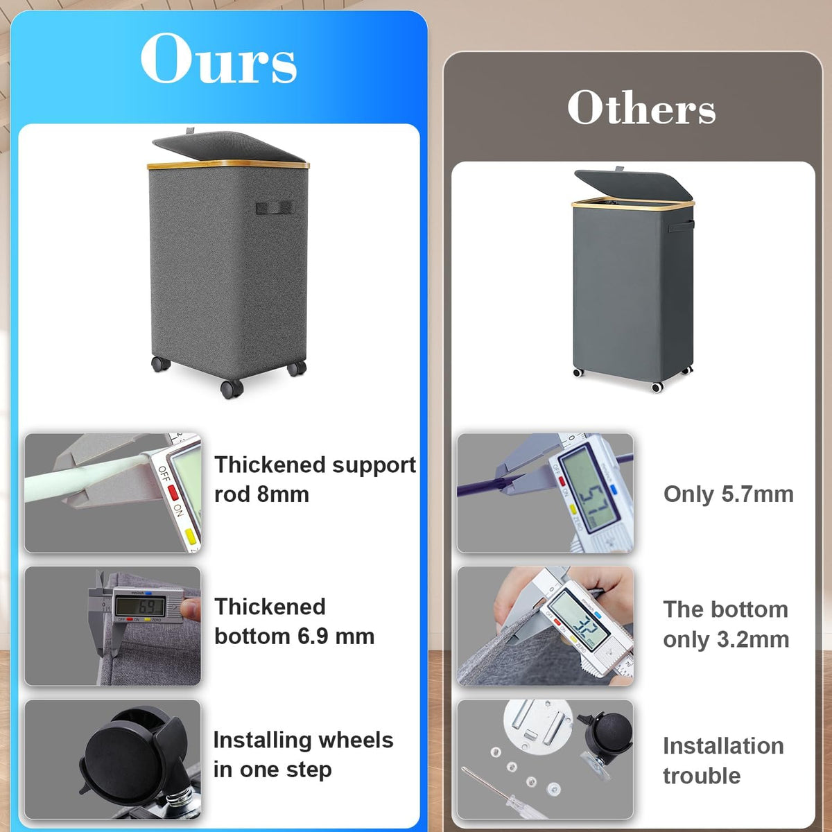 Laundry Hamper with Wheels,20 Gal (75L) Laundry Basket with lid Rolling Clothes Hamper Foldable