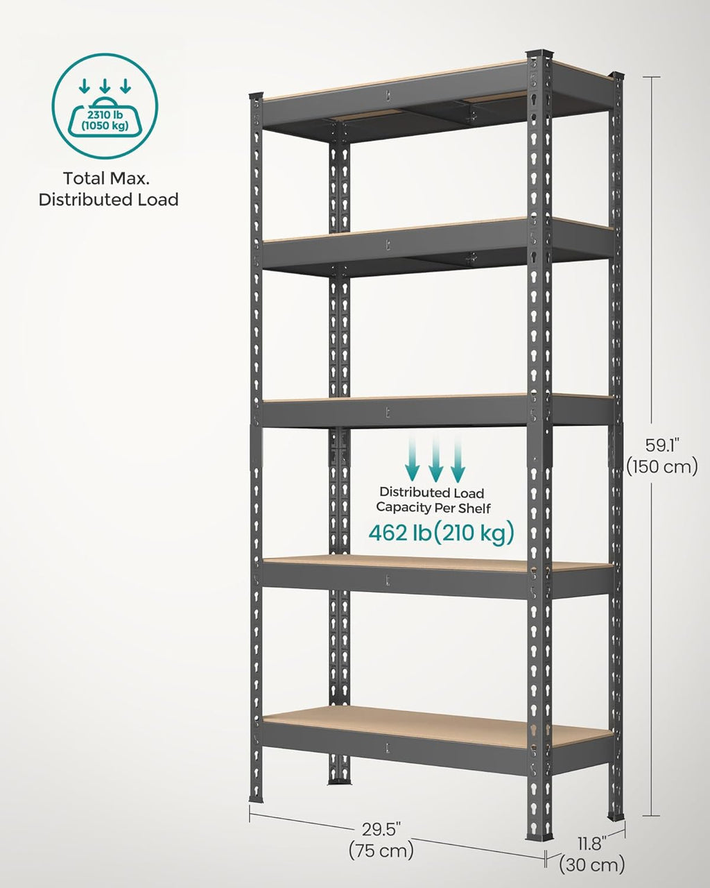 SONGMICS 5-Tier Storage Shelves, Load 2310 lb, Set of 2 Garage Storage, Boltless Assembly