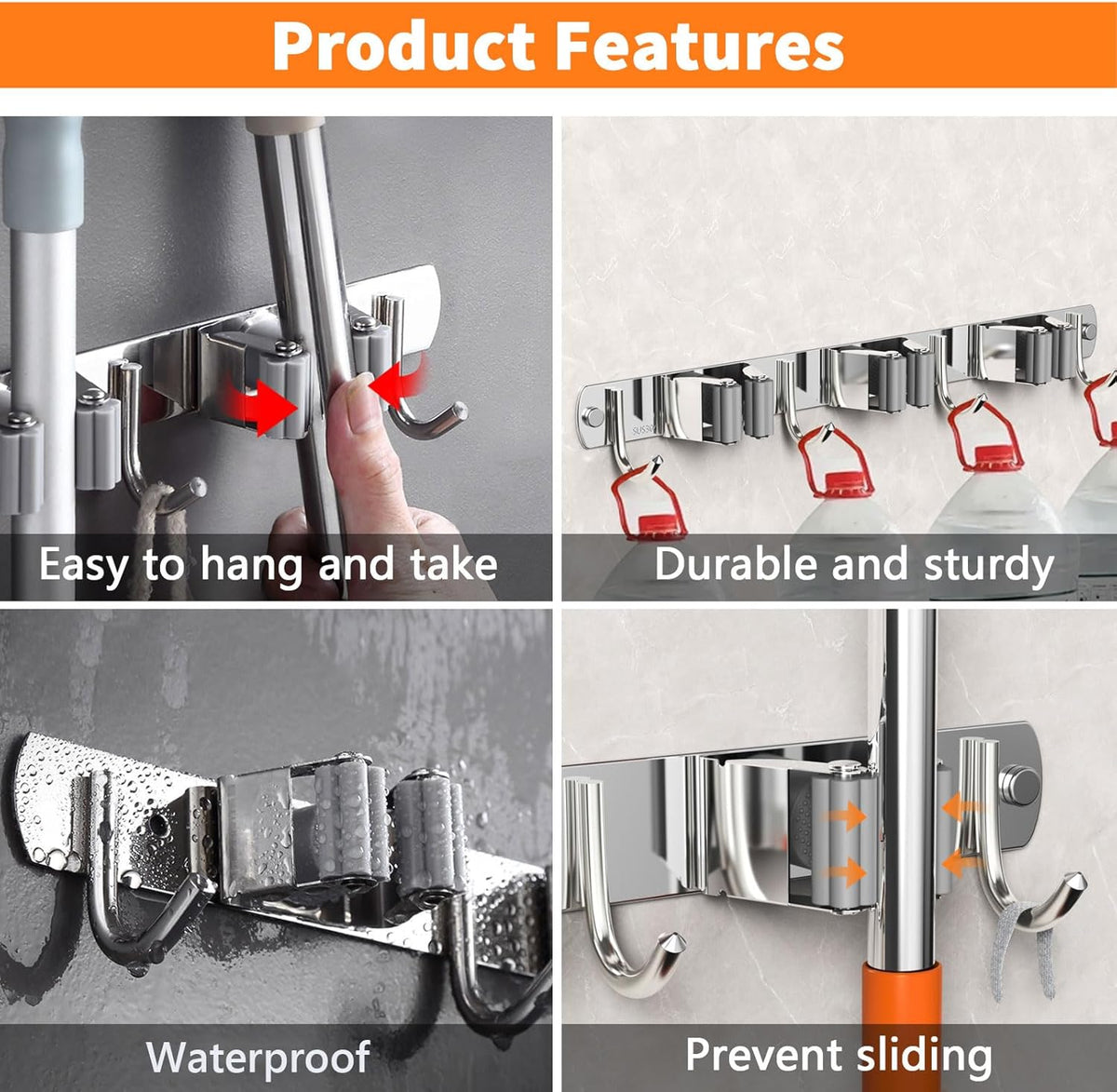 2 Pack Mop and Broom Holder Wall Mount, Non-slip Broom Hanger, Heavy Duty Mop Broom Organizer for