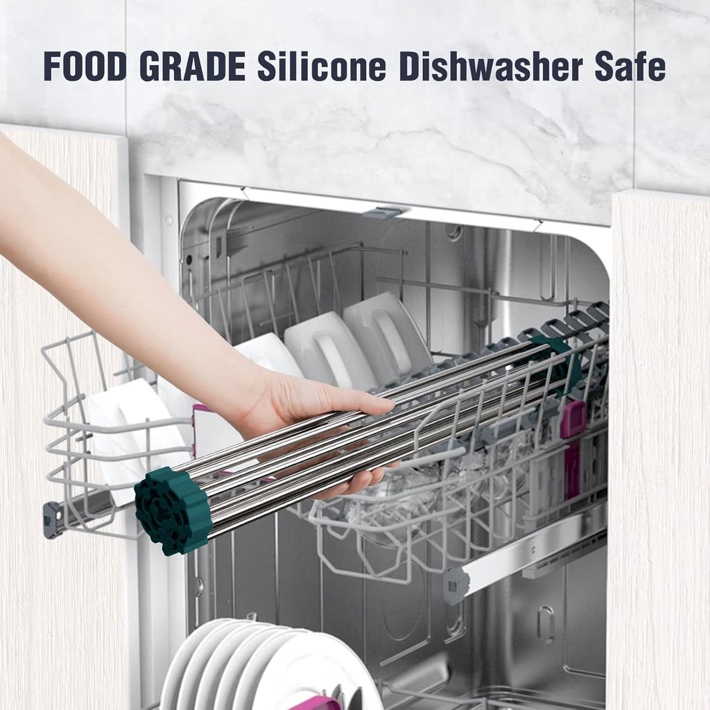 Tomorotec Stainless Steel Roll Up Dish Drying Rack, Foldable Over The Sink Rolling Drainer Rack