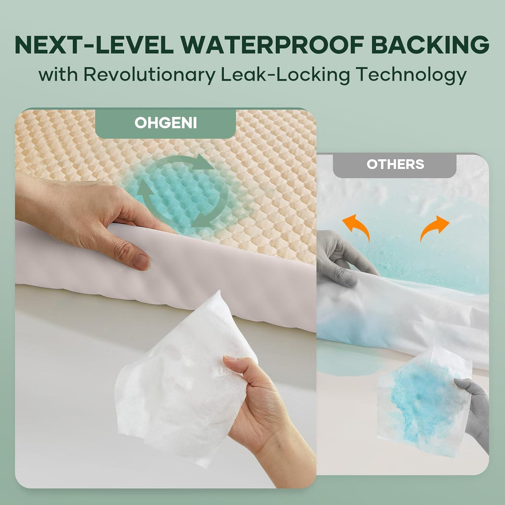 OhGeni 100% Waterproof Mattress Protector, Queen Size Mattress Pad, Fits 6"-20" Mattresses with
