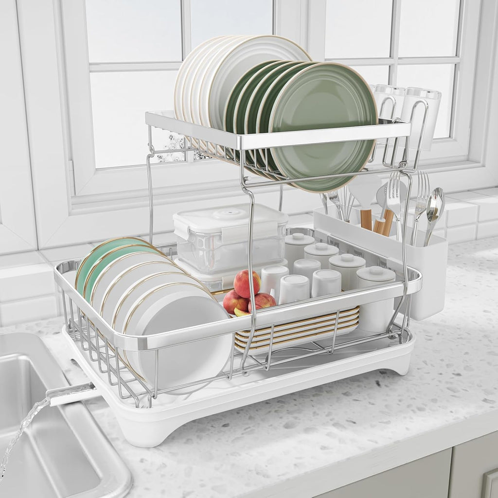 Dish Drying Rack - 304 Stainless Steel Dish Rack for Kitchen Counter, Adjustable Spout