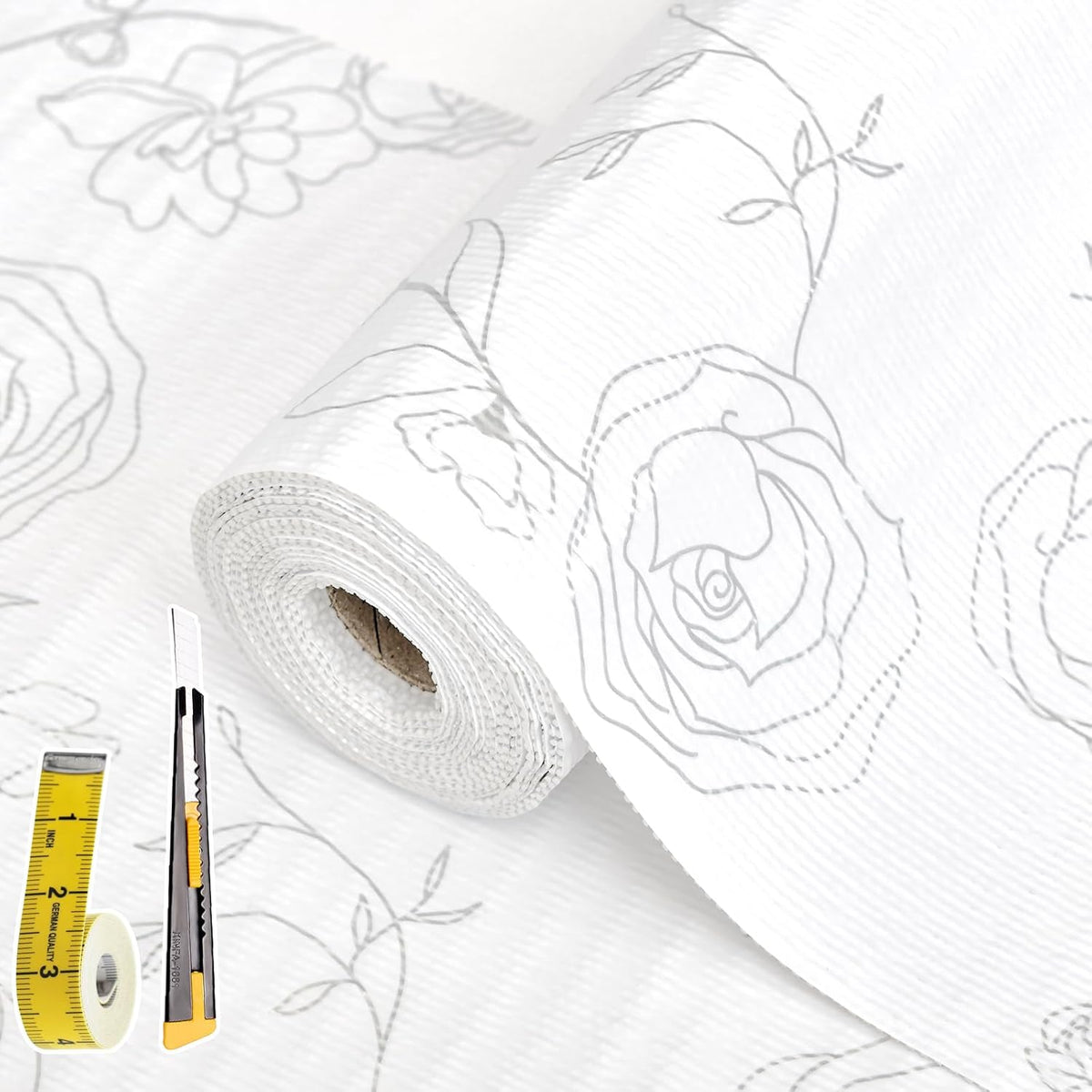 Shelf Liners for Kitchen Cabinets 17in x 30FT Non Adhesive Drawer Liner Sliver Floral Thickened