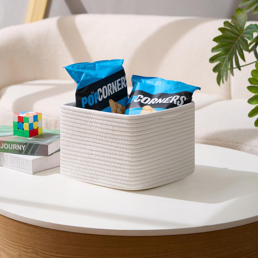 Small Organizing Baskets for Cubes Shelf, 9.7x9.7x7.1 Inch Rope Woven Storage Bins for Nursery