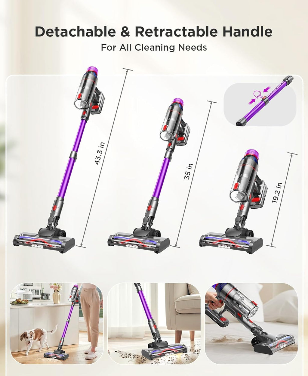 Cordless Stick Vacuum Cleaner - 550W Powerful Cordless Vacuum with HEPA Filter, Up to 50min Runtime