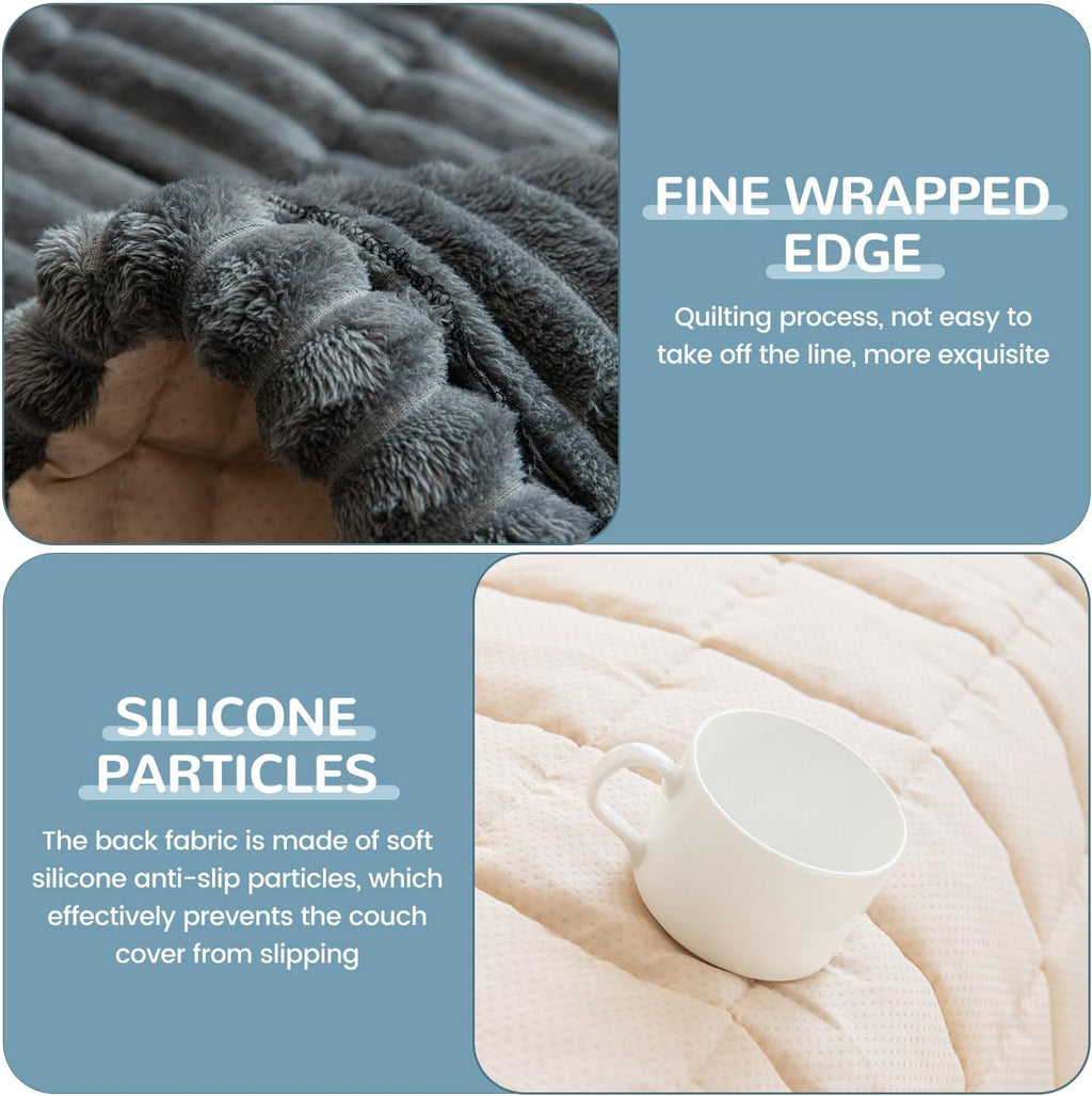 OTOB Couch Covers for 3 Cushion Sofa Pet Friendly, Plush Fuzzy Non Slip Sofa Covers Washable, Soft