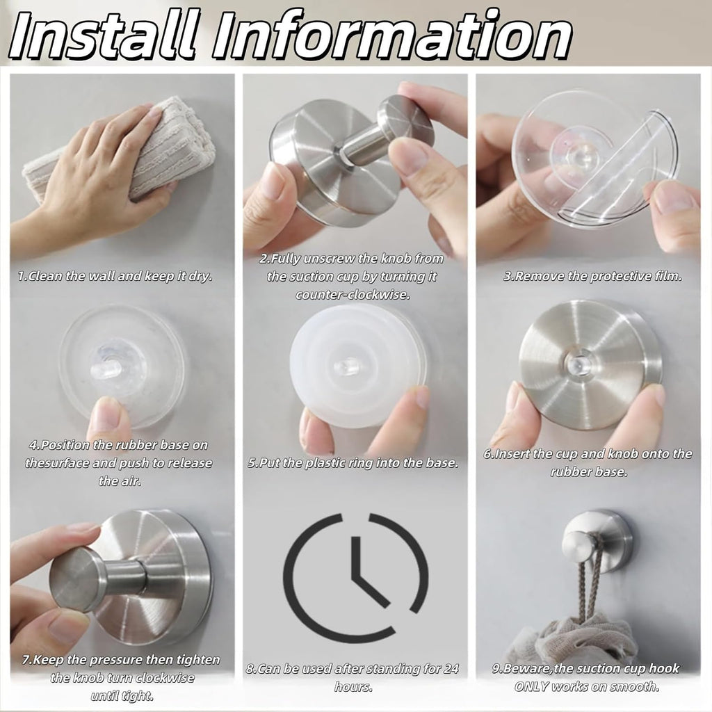 2025 Upgraded Stainless Steel Heavy Duty Suction Cup Hooks For Shower Bathroom Accessories