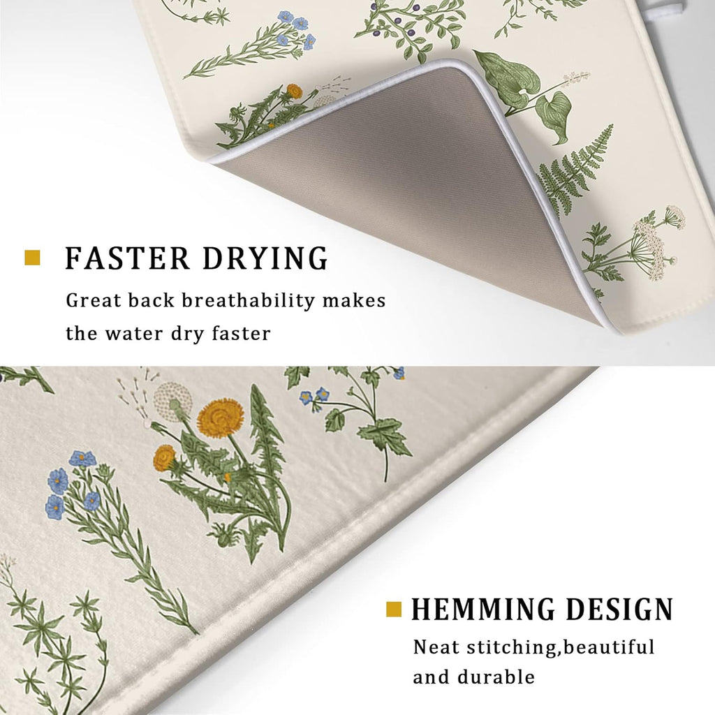 Sage Herb Dish Drying Mat For Kitchen Counter 18x24 In Leaves Microfiber Absorbent Dishes Pad Wild