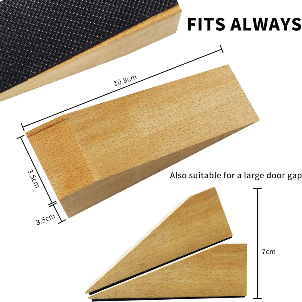 4 Pack Wooden Door Stop - Non-Slip Door Stoppers for Floor - Door Wedges for All Door Types and