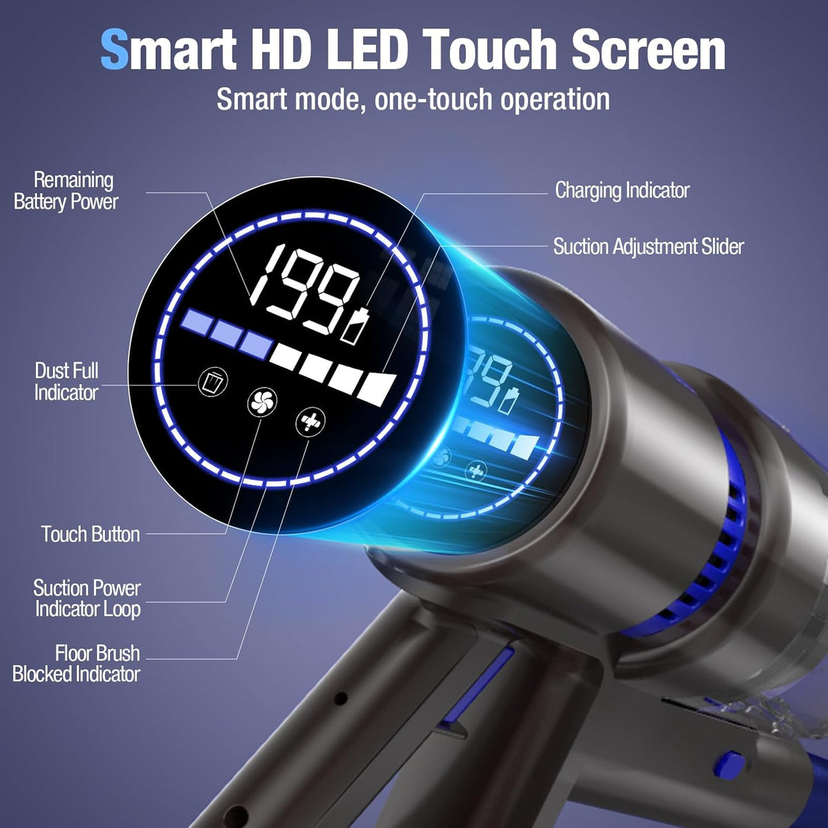 Cordless Vacuum Cleaner, 550W 45KPA 50Min Vacuum Cleaners for Home, Self-Standing Stick Vacuum with