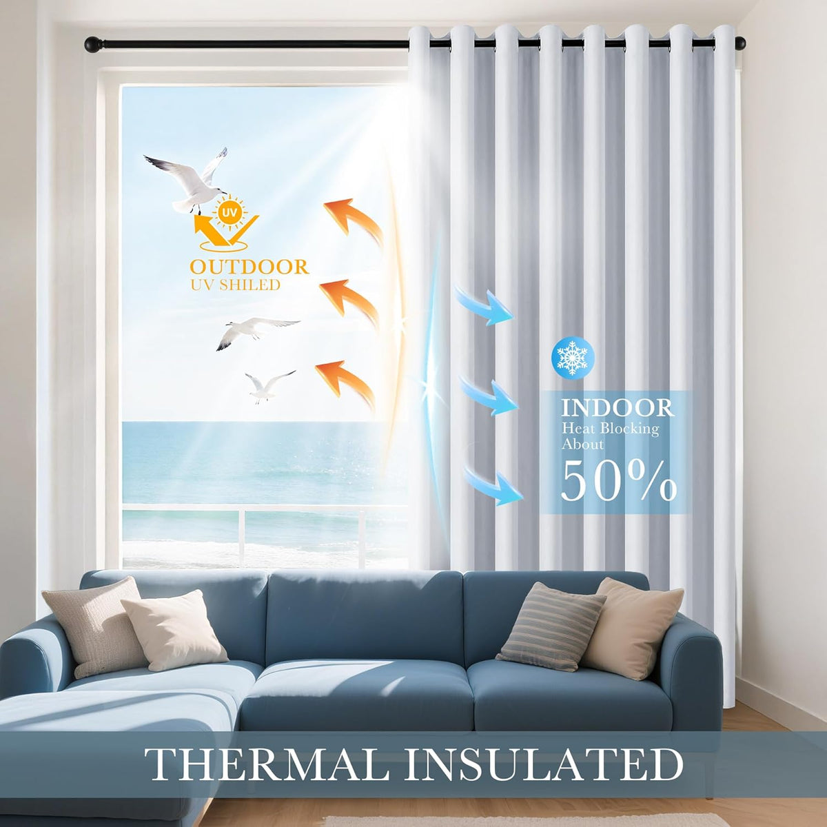 PONY DANCE Greyish White Blackout Curtains for Bedroom 63 Inch Length 2 Panels Set, Thermal