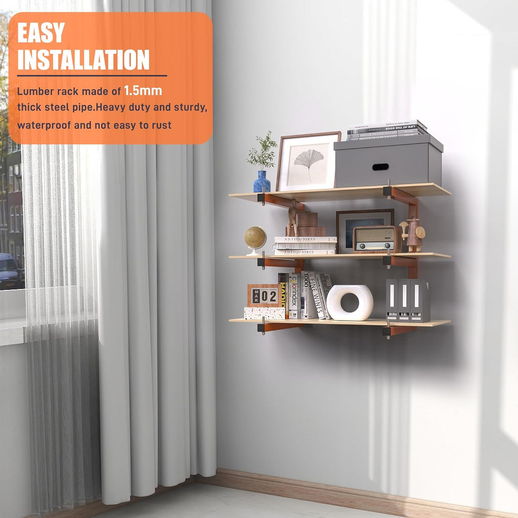 Lumber Rack Wall-Mounted Lumber Storage Rack, Heavy Duty Wood Storage Racks with 6-Level System