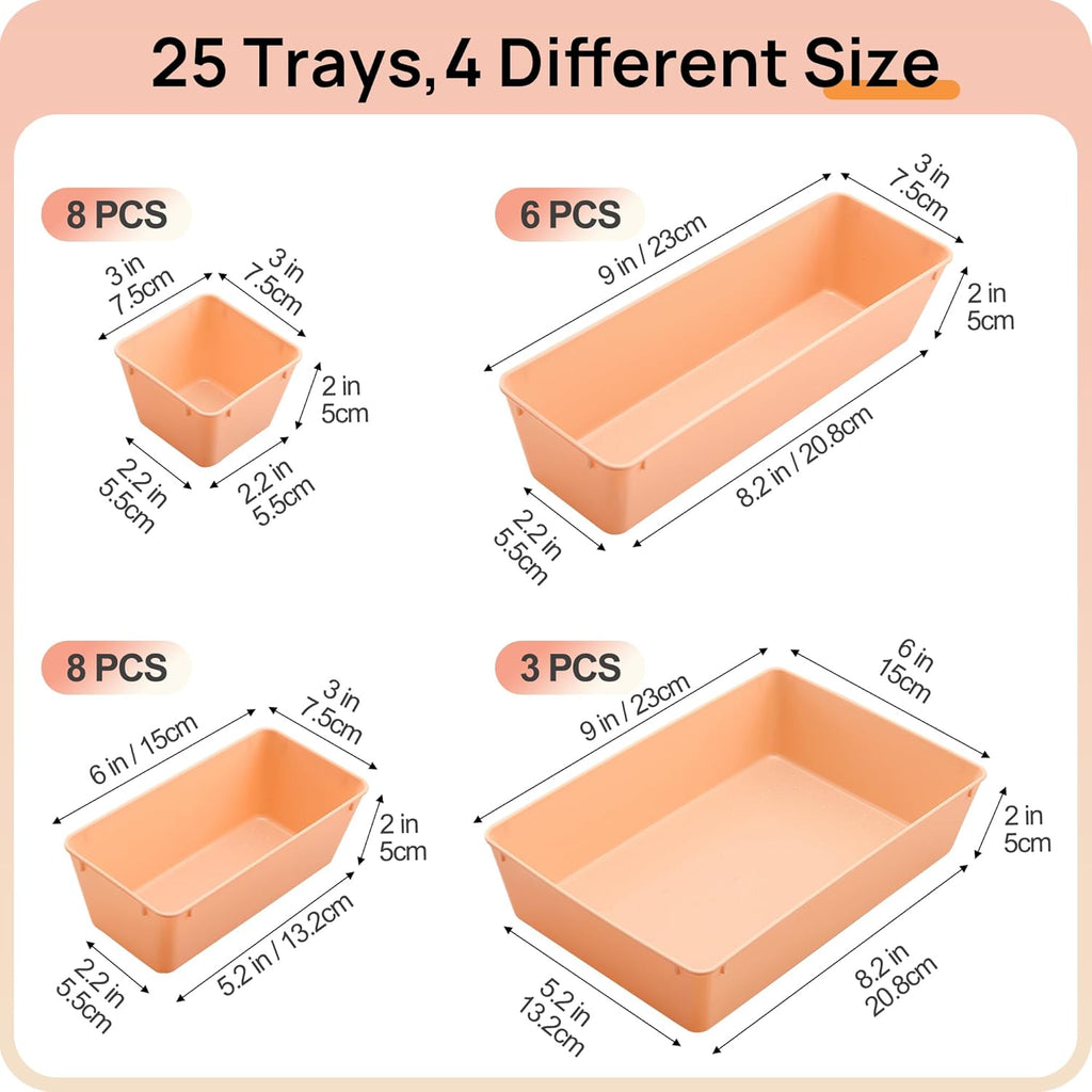 Vtopmart 25 PCS Plastic Drawer Organizers Set, 4-Size Versatile Bathroom and Vanity Drawer