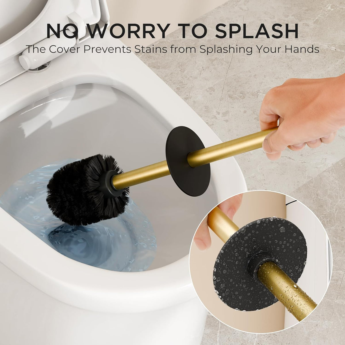 FORIOUS Toilet Brush and Holder Set, 304 Stainless Steel Long Handle and Heavy Duty Base for