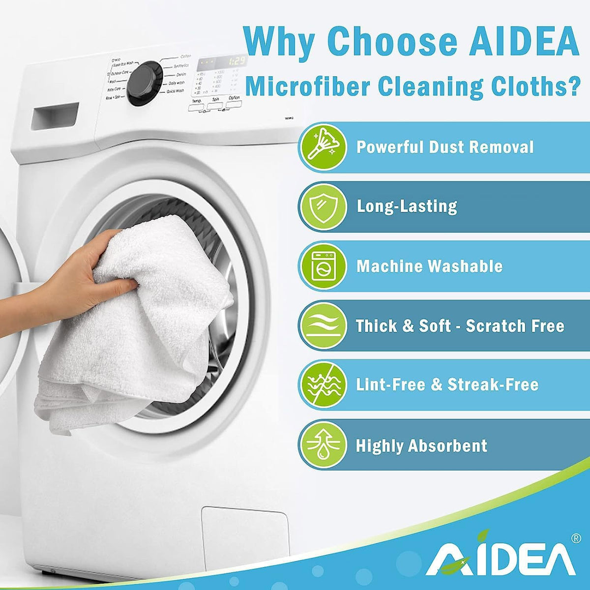 AIDEA Microfiber Cleaning Cloth White 50PK, Microfiber Towels for Cars, Lint Free Rags, Kitchen