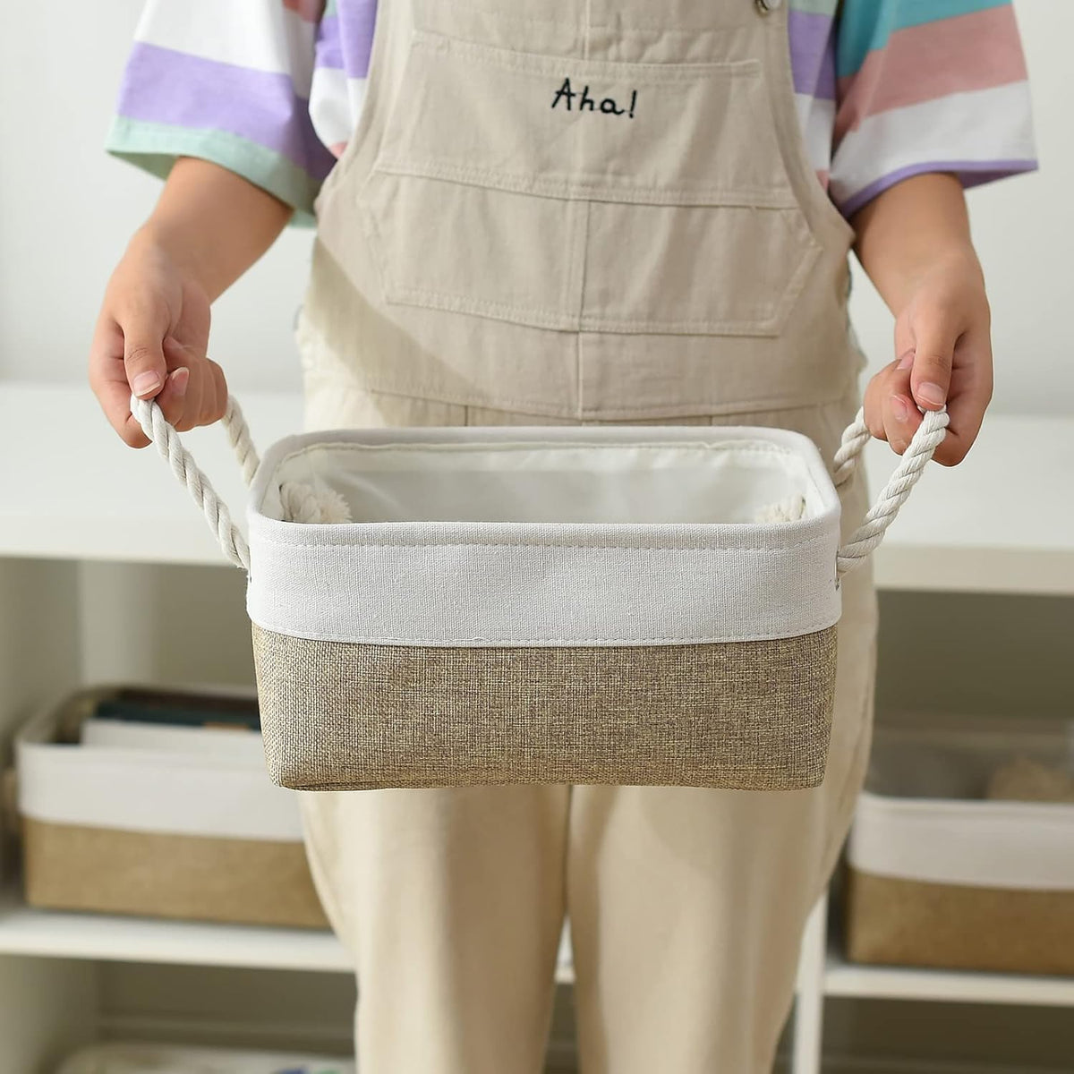 TcaFmac Storage Bins for Shelves - Small 6 Pack Collapsible Storage Basket for Organizing, Fabric