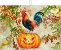 Rooster Pumpkin Dish Drying Mat Highly Absorbent Double-Sided Microfiber with Hanging Loop