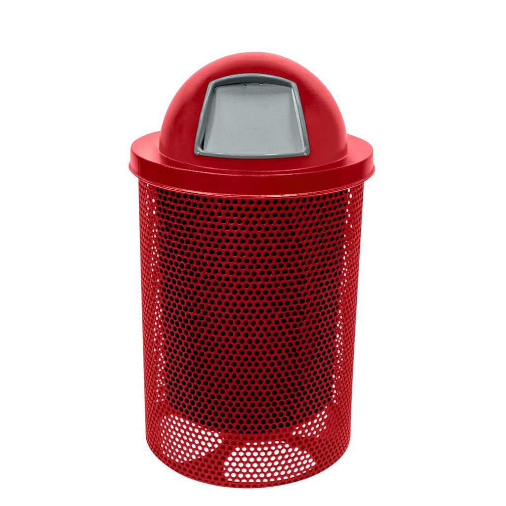 COATEDOUTDOORFURNITURE RDT-P-TXTRED Heavy Duty Round Trash Receptacle with Dome Top, Liner