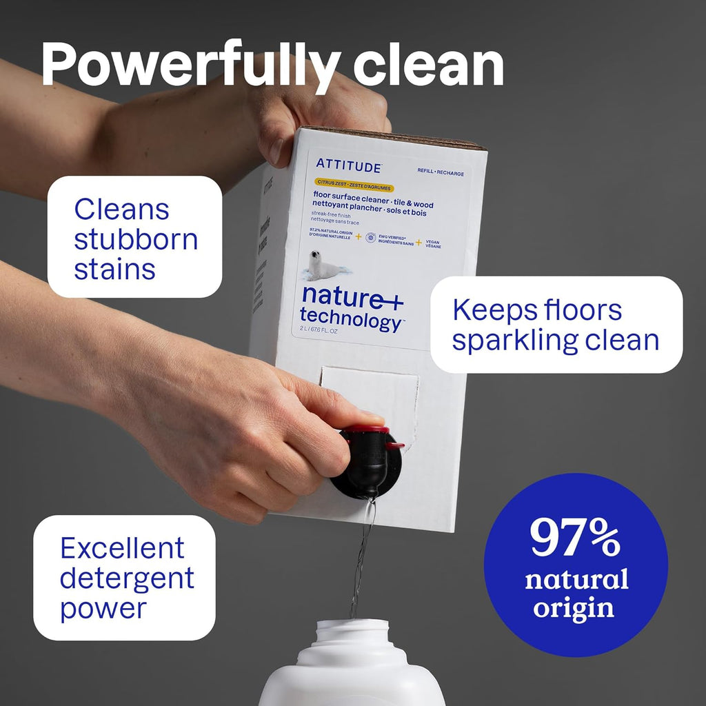 ATTITUDE Floor Cleaner, EWG Verified, Streak-Free, Vegan & Plant-Based for Tile, Wood & Laminate