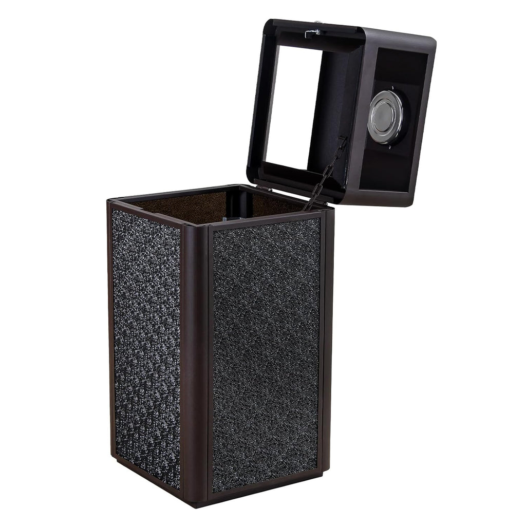 Square Waste Container with Dome Lid | Commercial Outdoor Garbage and Trash Container,Coffee 15