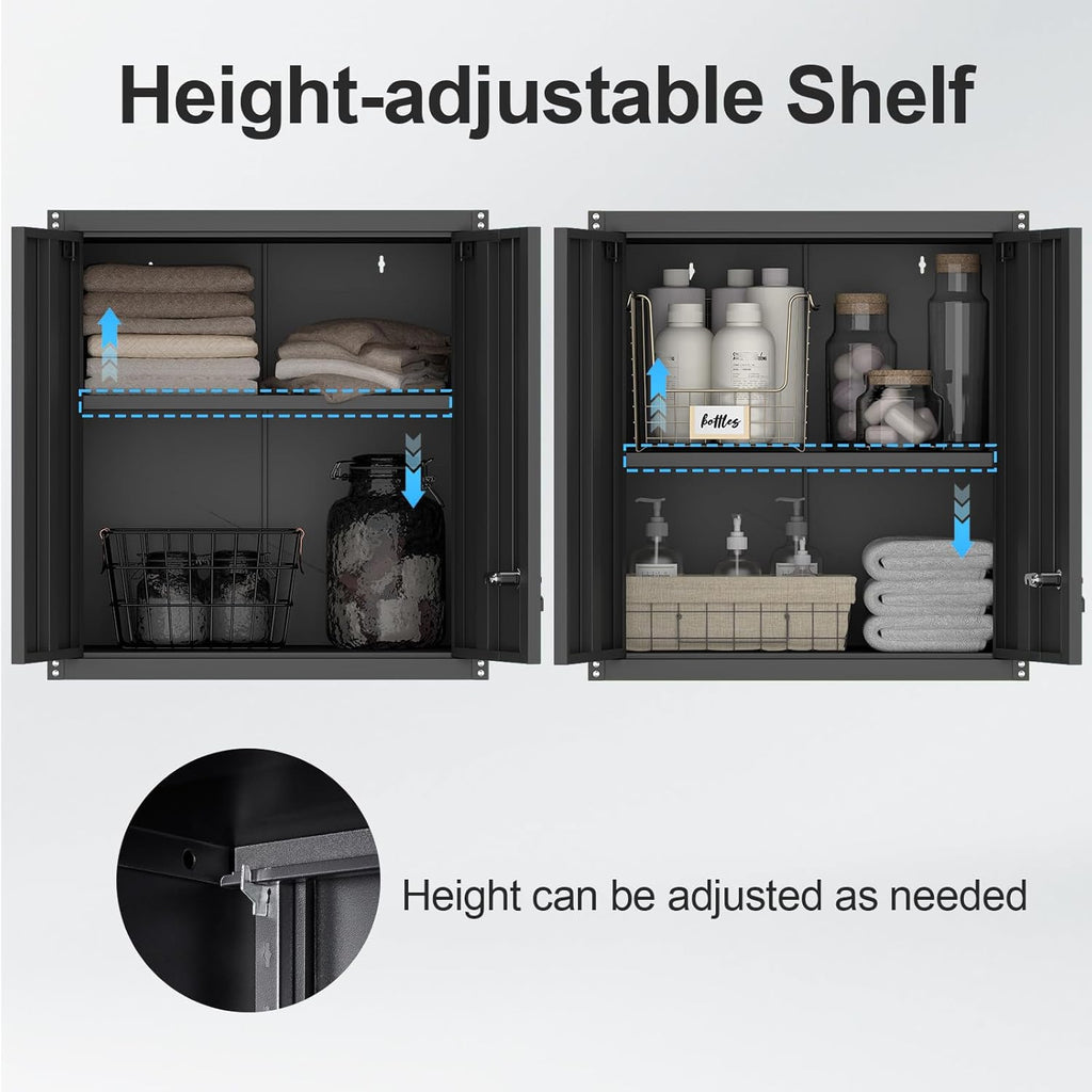 Steel Wall Cabinet, Metal Locking Wall Cabinet, Wall Hanging Metal Cabinet for Garage Tool Storage