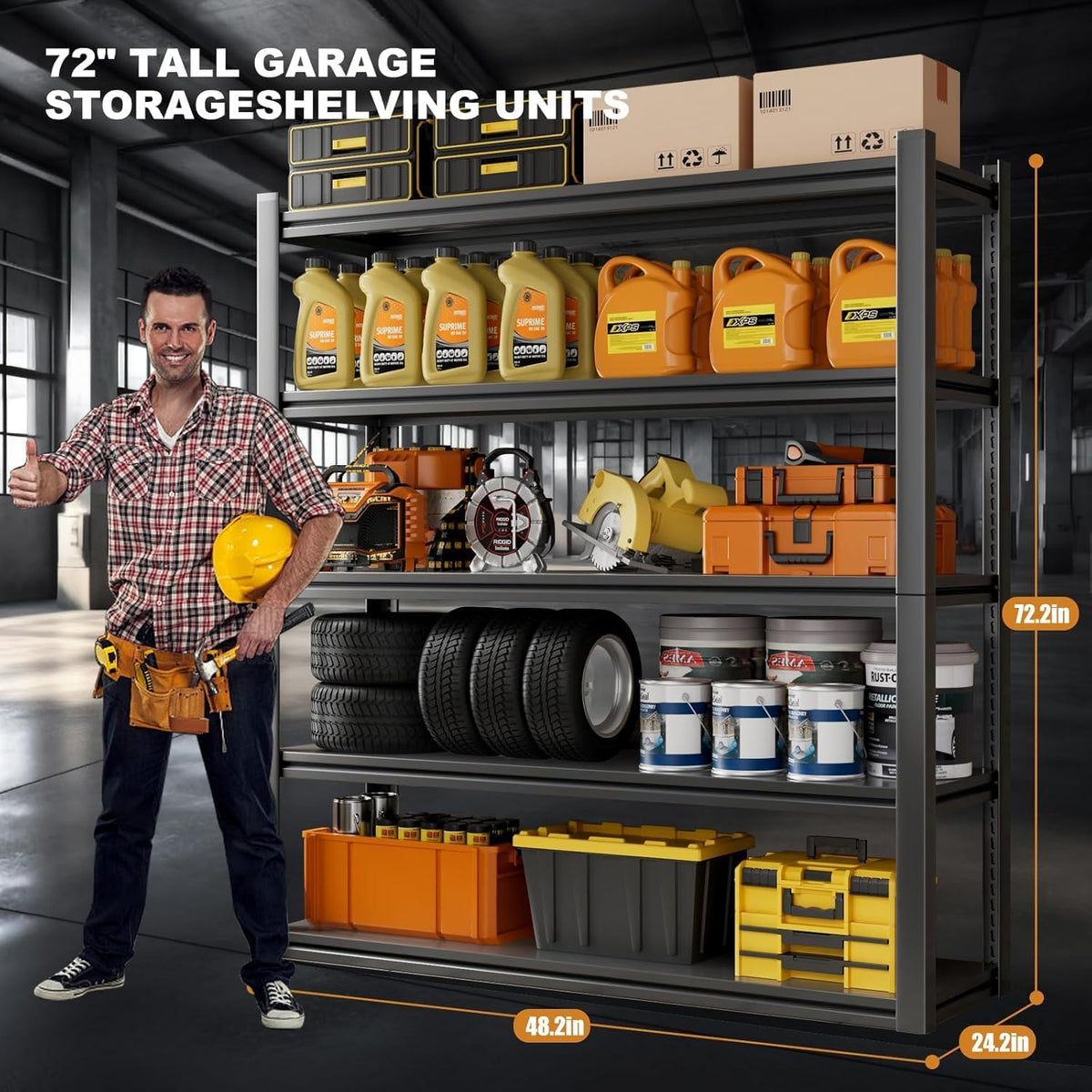 48.2" W Garage Shelving 3000LBS Storage Shelves Heavy Duty Garage Storage Shelves Adjustable 5 Tier