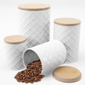 Pebble & Stem® White Metal Canister Set for the Kitchen Counter, Food Canister Set of 4, Airtight