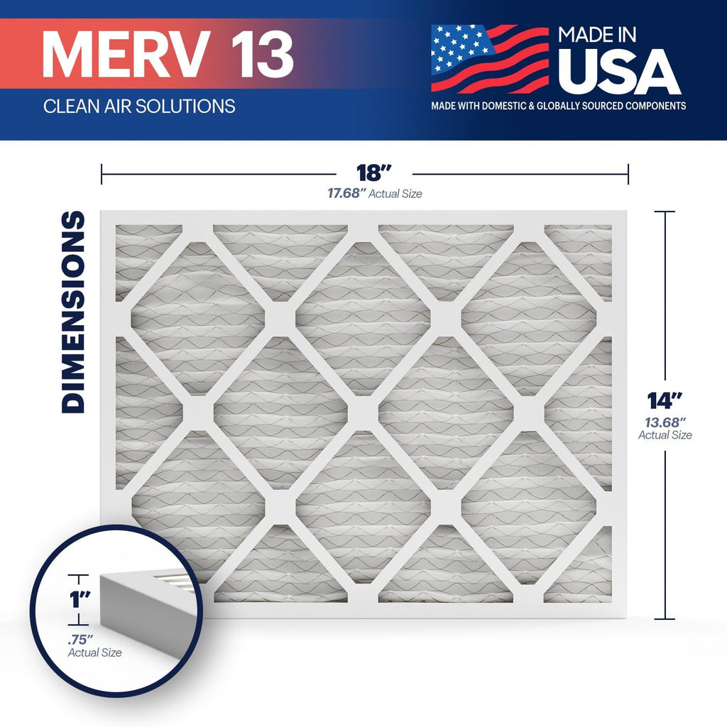 BNX TruFilter 14x18x1 Air Filter MERV 13 (6-Pack) - MADE IN USA - Electrostatic Pleated Air
