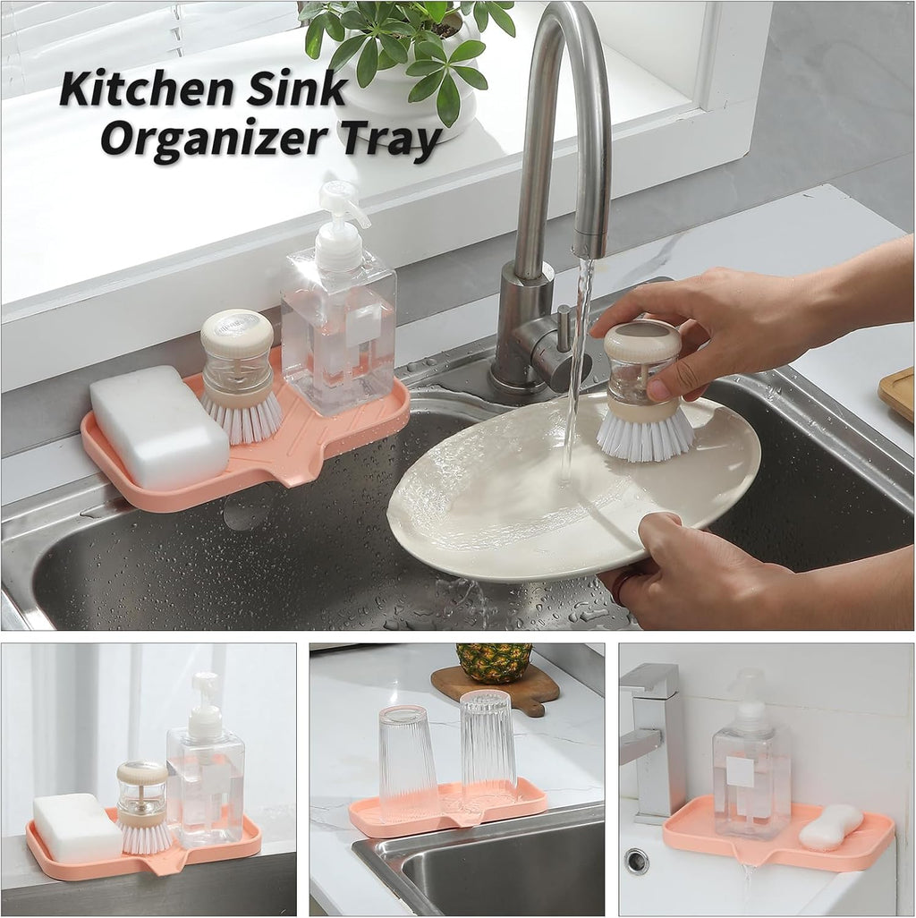 Silicone Bathroom Soap Dishes with Drain Spout-Bathroom and Kitchen Sink Organizer,Sponge
