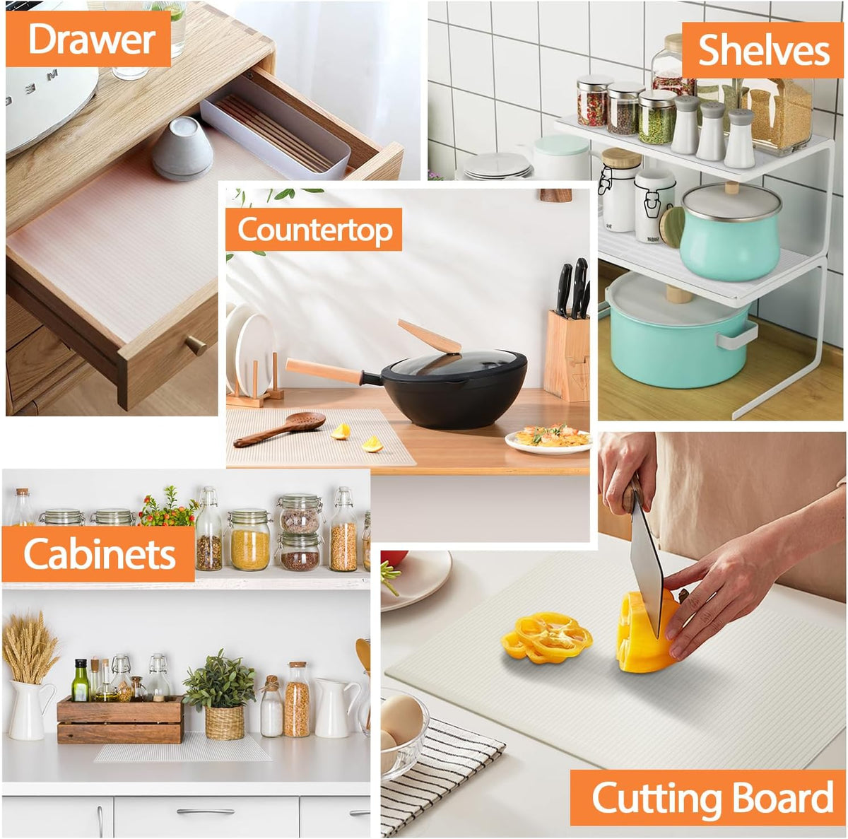 GOYLSER Silicone Refrigerator Liner for Glass Shelves Washable, Striped Fridge Liners for Shelves