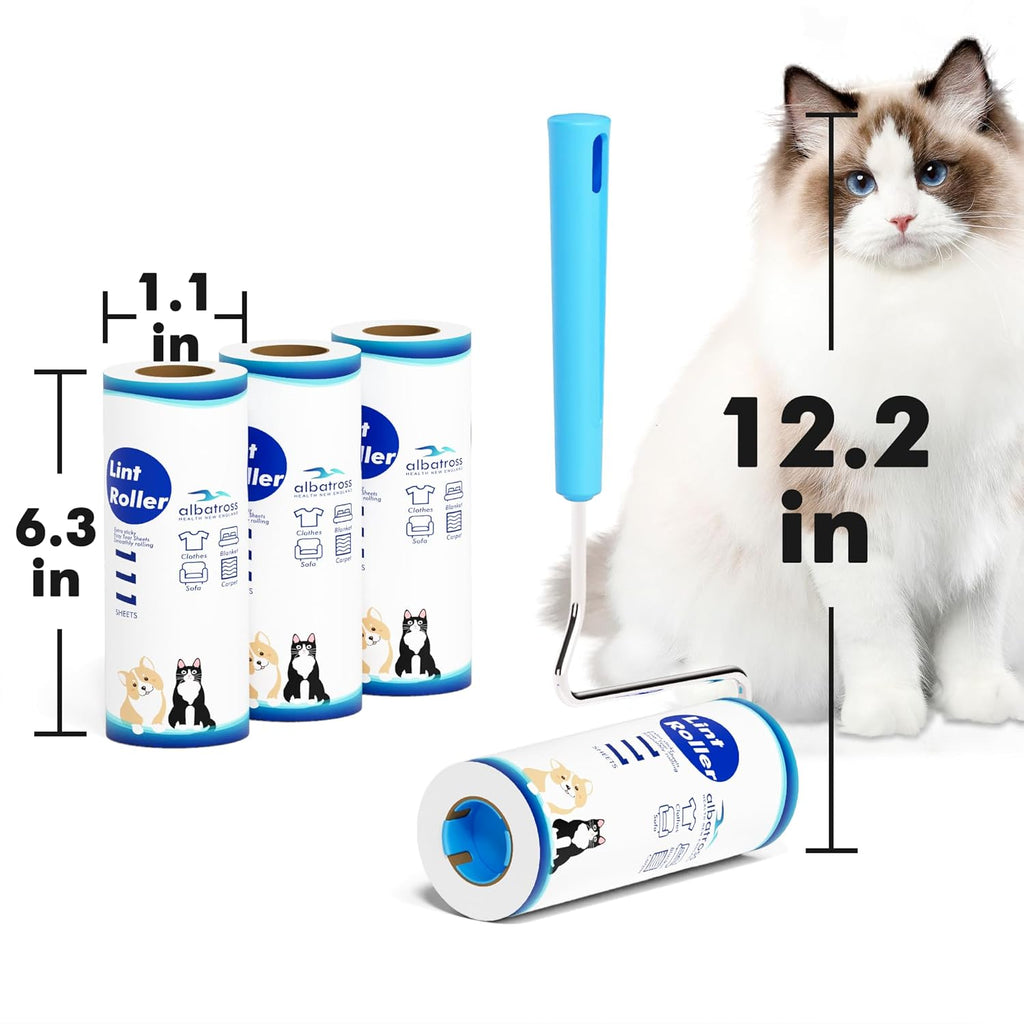 Large Surface Extra Sticky Lint Roller 6.3'', 444 Sheets Long Handle Pet Hair Removal, Dog and Cat