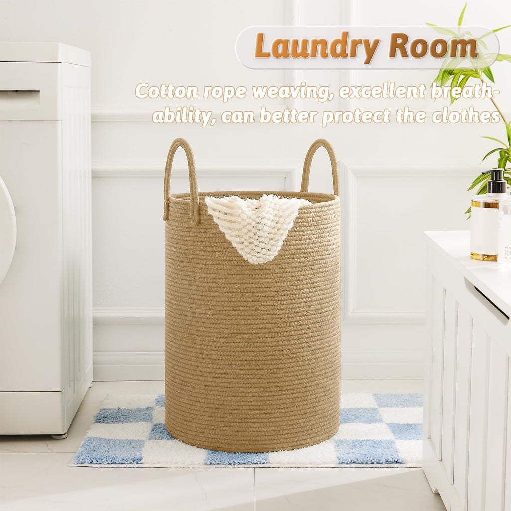 Laundry Basket,Woven Cotton Rope Laundry Hamper,80L for Decorative Storage of Dirty Clothes,Toys